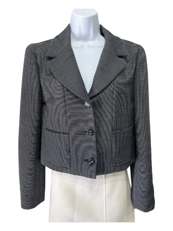 Jackets ridge layer-Chanel Size 34 Navy & Cream Silk & Wool Long Sleeve Pin Stripe Pockets Jacket