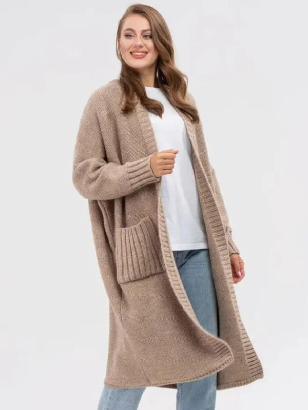 Sweaters dinner flair-Pocketed Open Front Long Sleeve Longline Cardigan