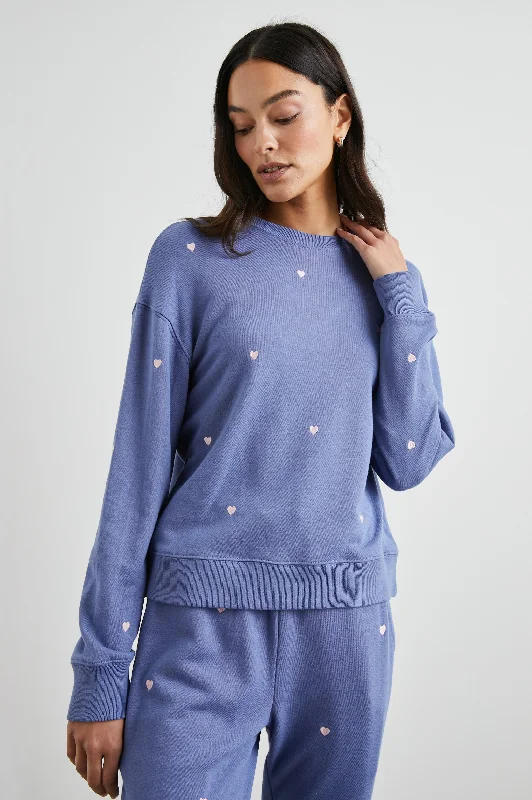 Preppy hoodies & sweatshirts-RAMONA SWEATSHIRT - PINK PERIWINKLE HEARTS EMBROIDERY