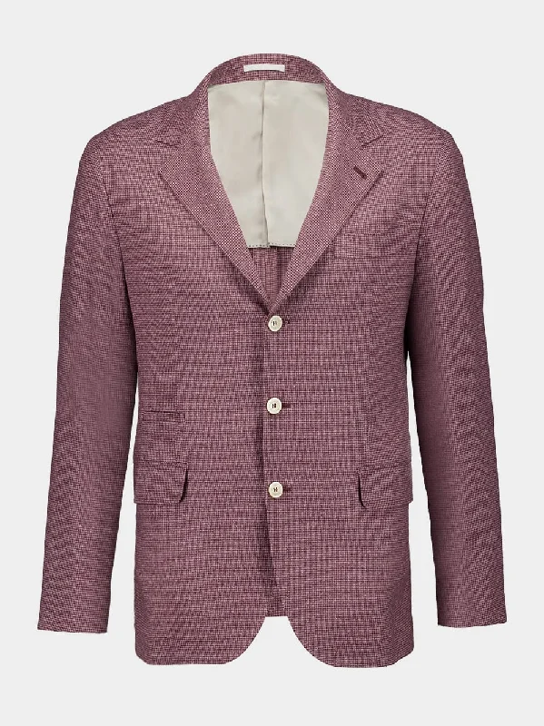 Women's clothing cropped tops-Houndstooth Purple Flecked Silk Blazer