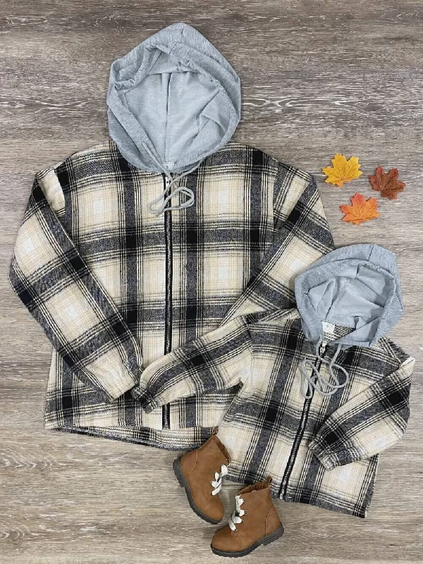 Tropical hoodies & sweatshirts-Mom and Me - Plaid Hooded Zip Up Shacket