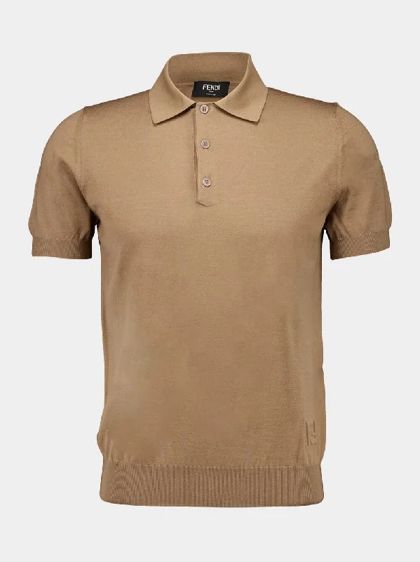 Women's clothing graphic tees-Light Brown Wool Polo Shirt