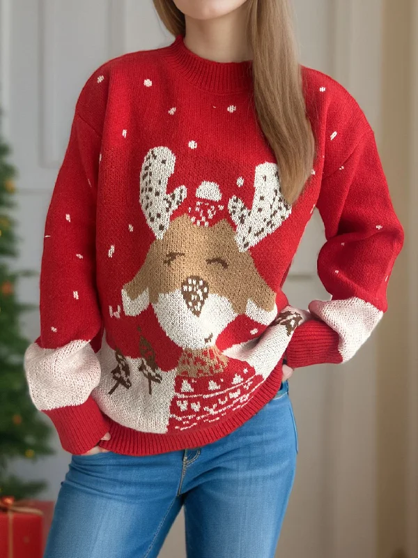 Sweaters fuzzy feel-Reindeer Mock Neck Long Sleeve Sweater