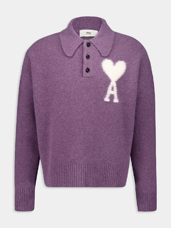 Women's clothing high-end-Lilac Alpaca Knit Polo Jumper