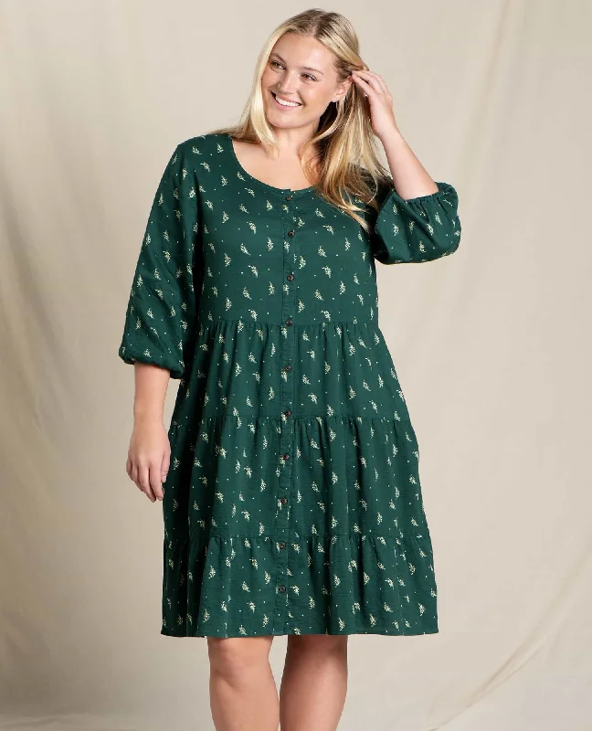 Teal wave dresses-Manzana Tiered Long Sleeve Dress