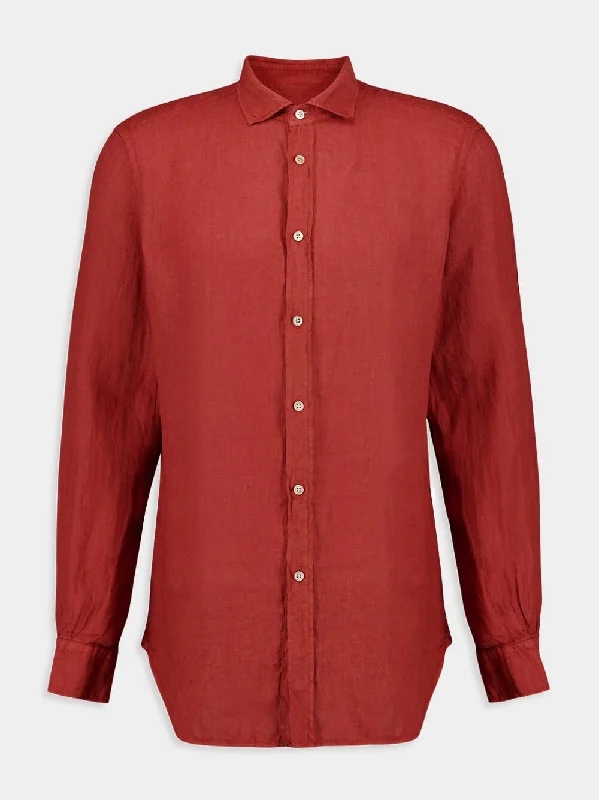 Women's clothing luxury labels-Rustic Red Linen Shirt