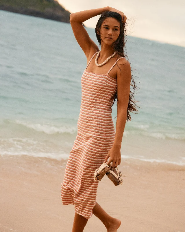 Bright bold dresses-Solar Coast Midi Dress - Egret Mini Stripe