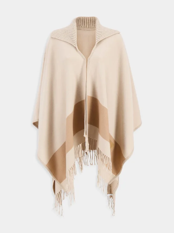 Women's clothing inclusive-Camel Fringed Wool Cape