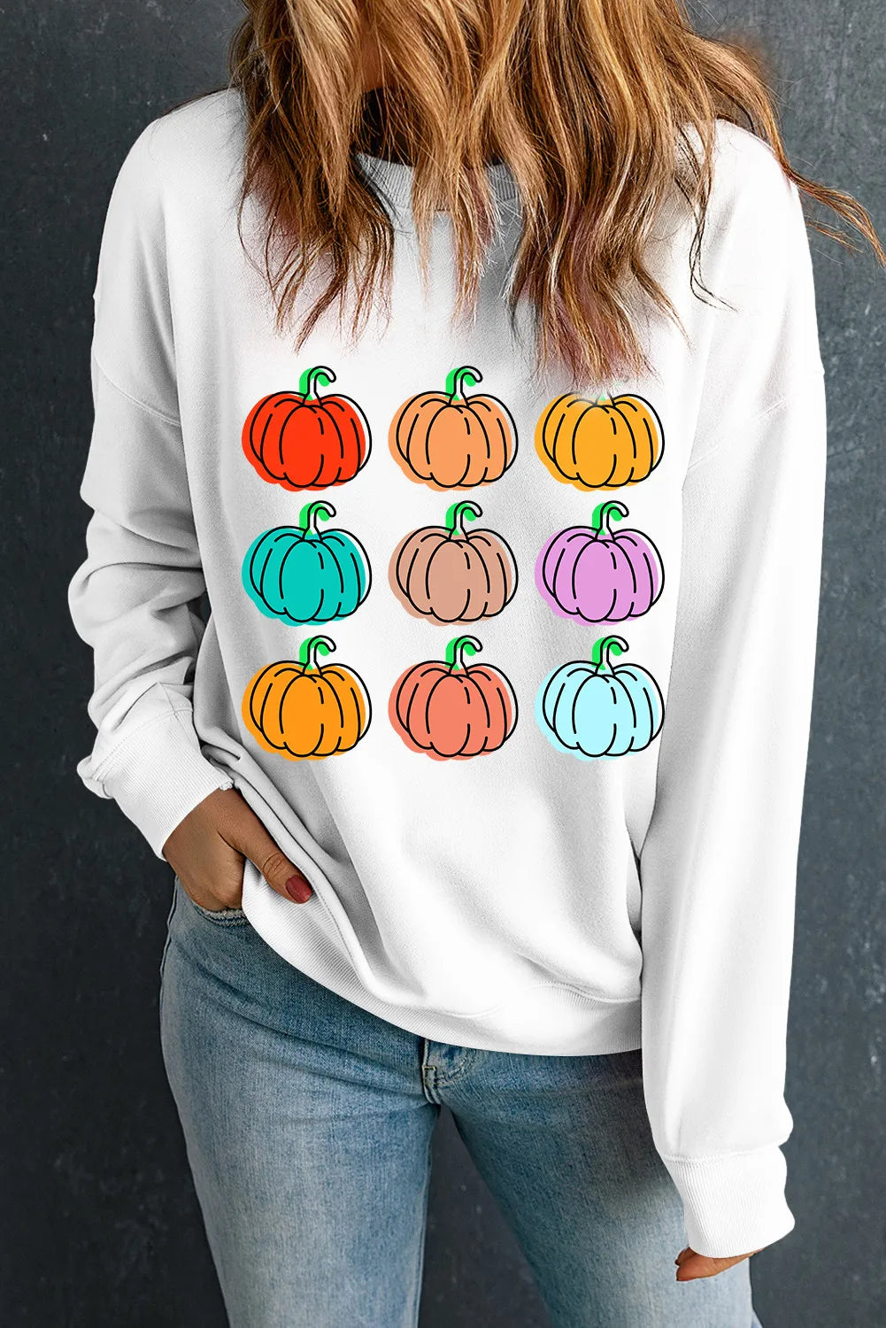 Skating hoodies & sweatshirts-Pumpkin Graphic Long Sleeve Sweatshirt