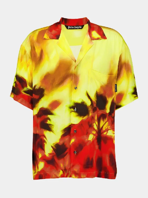 Women's clothing 70s flair-Palm Tree Flames Shirt