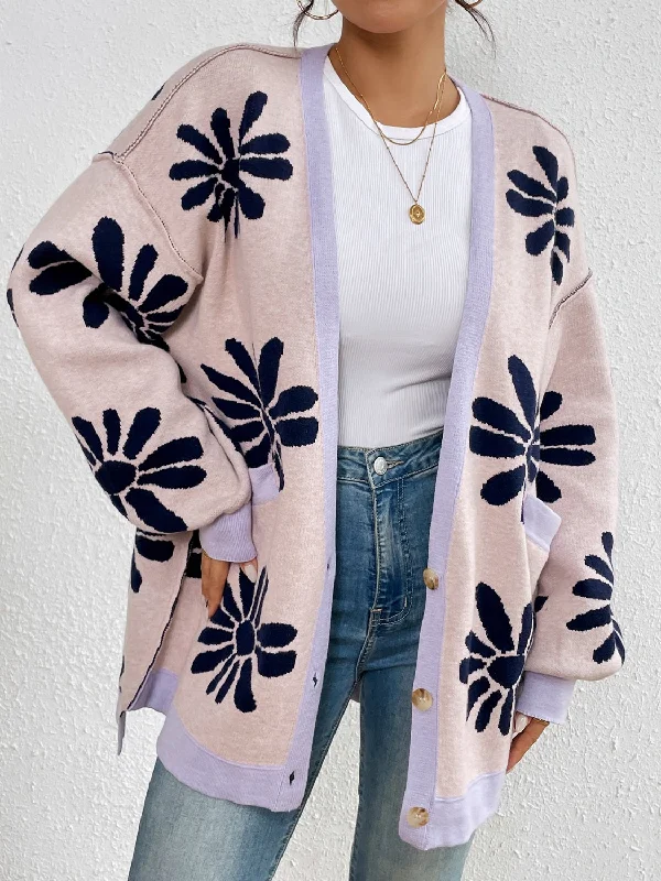 Sweaters next big-Contrast Dropped Shoulder Long Sleeve Cardigan