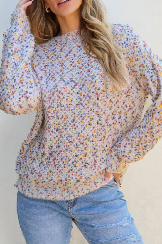 Sweaters value deal-Confetti Round Neck Long Sleeve Sweater