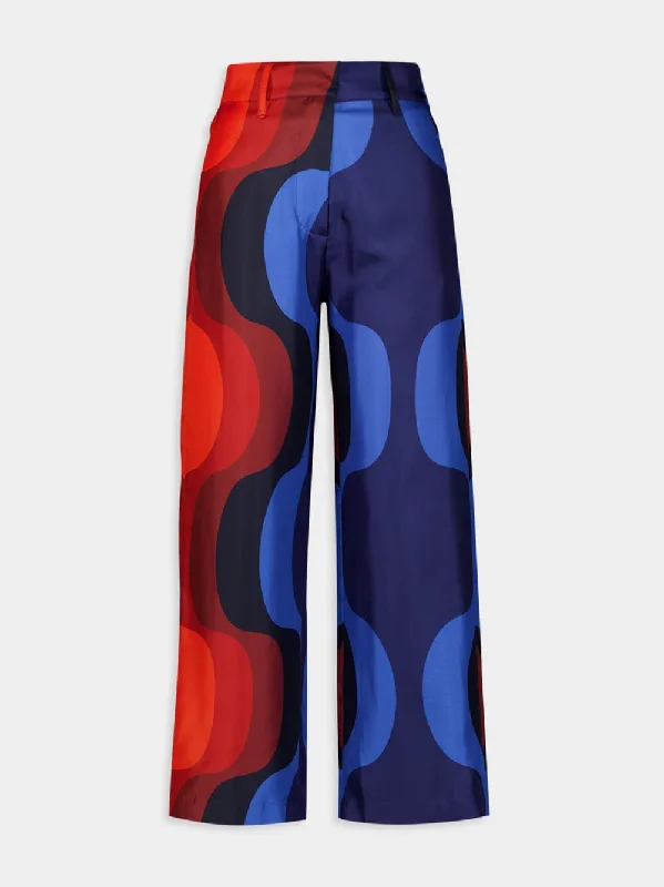 Women's clothing belt options-Sonia Printed Silk Trousers