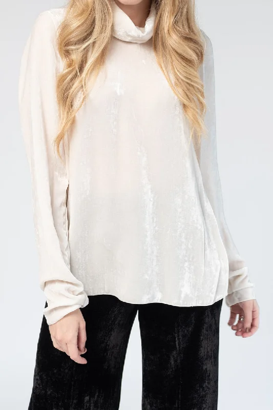 Cool Tops-Velvet Turtleneck Top in Naturale