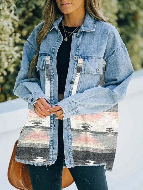 Jackets trek chic-Collared Neck Dropped Shoulder Denim Jacket