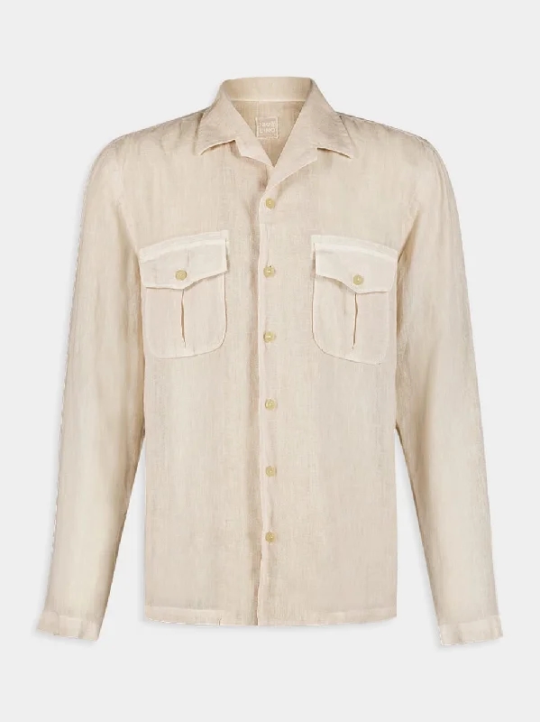 Women's clothing best buys-Beige Linen Shirt