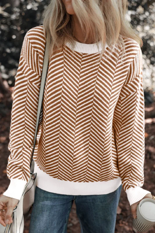 Sweaters trendsetter pick-Striped Round Neck Long Sleeve Sweater