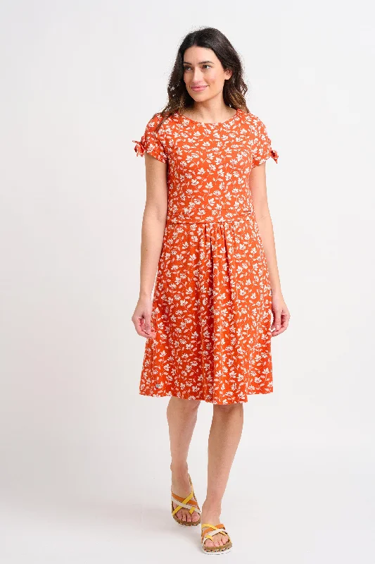 Fiery orange dresses-Floating Floral Tie Sleeve Dress