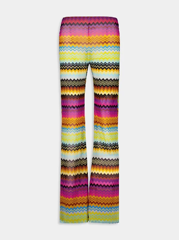 Women's clothing closet-Chevron-Print Flared Beach Trousers