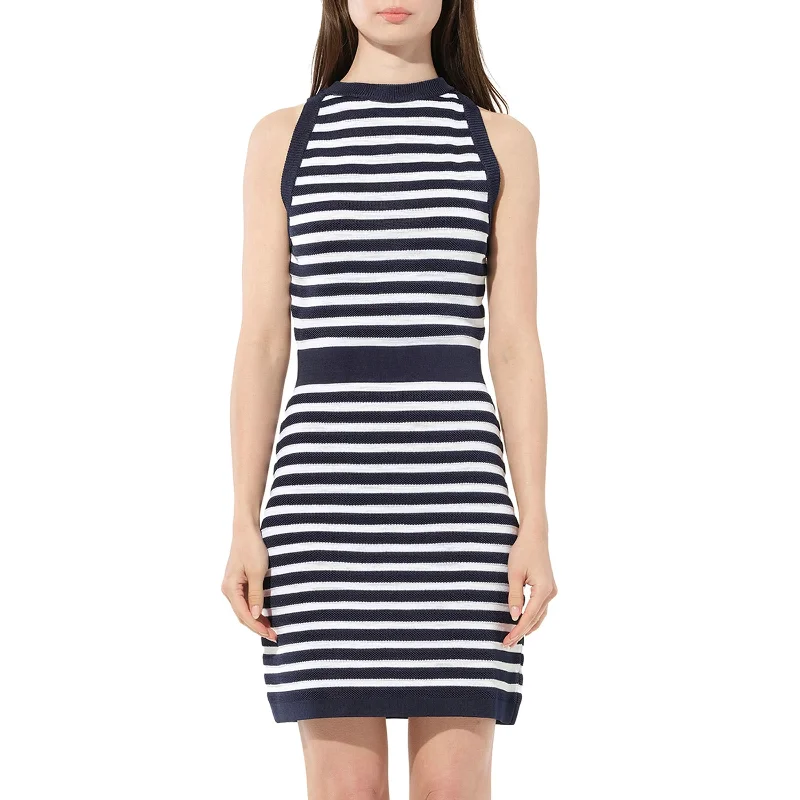 Gray sleek dresses-Striped Flared Dress