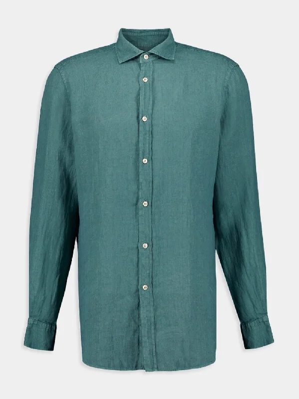 Women's clothing investment-Teal Linen Shirt