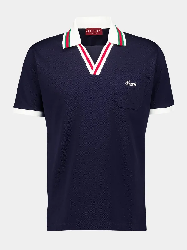 Women's clothing local shops-Navy Blue Cotton Piquet Polo Shirt