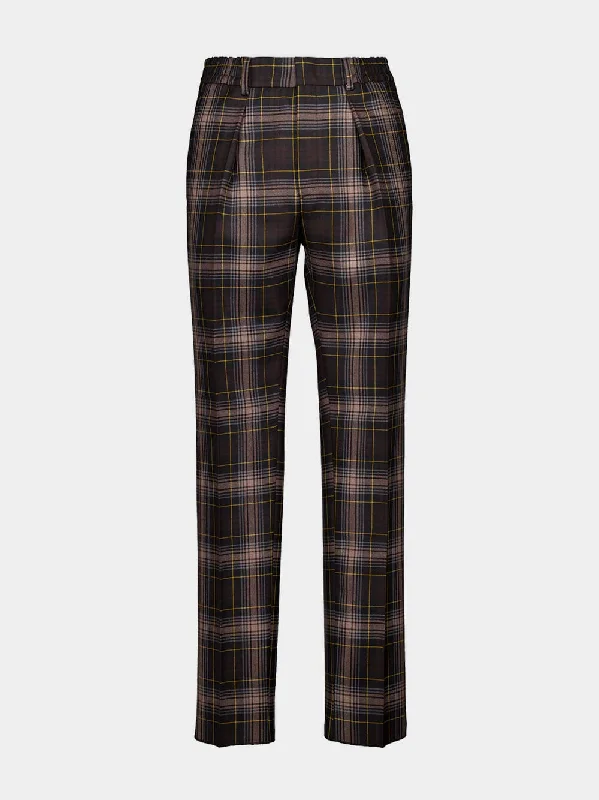 Women's clothing aesthetic-Brown Tartan Trousers