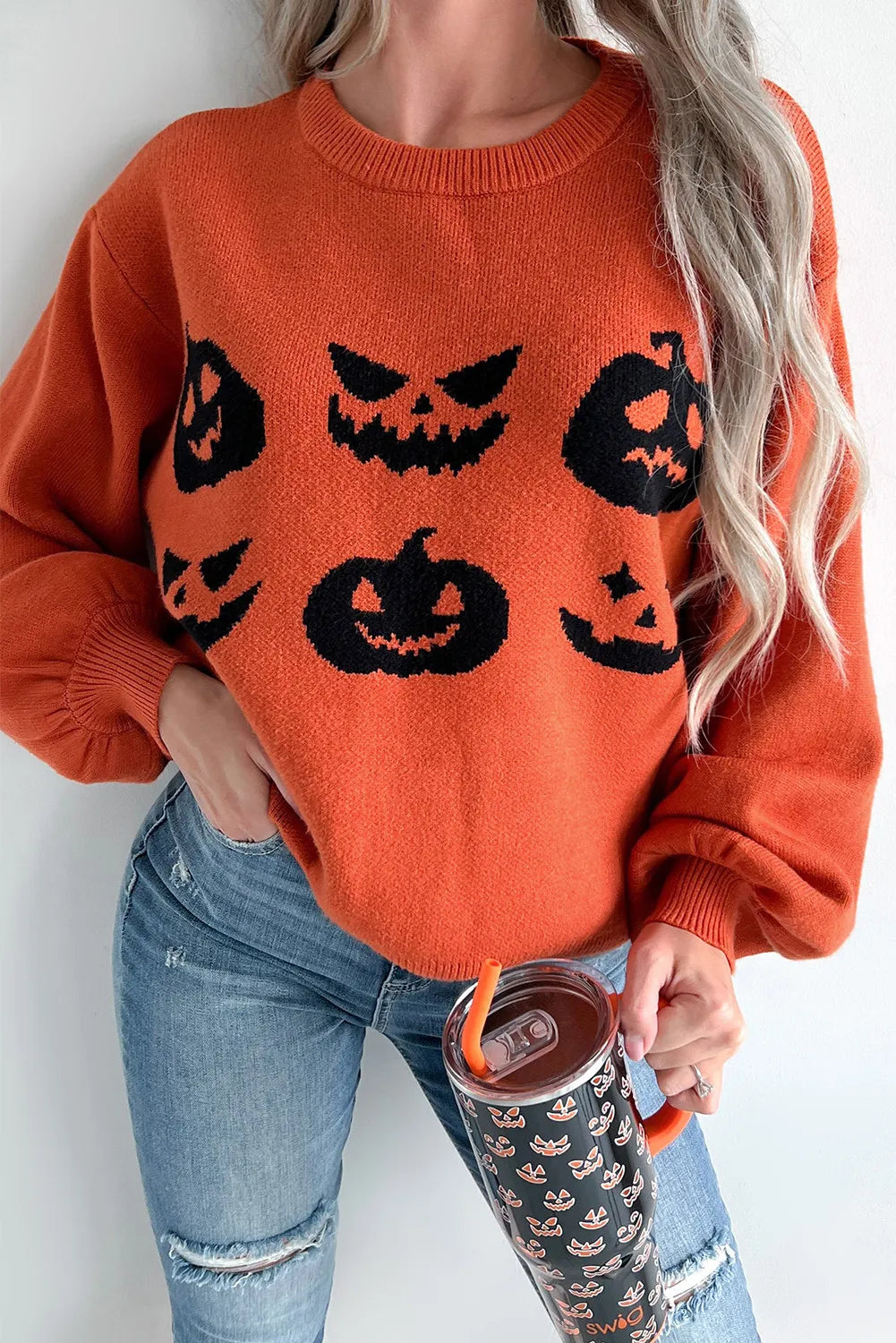 Sweaters collector piece-Pumpkin Pattern Round Neck Sweater