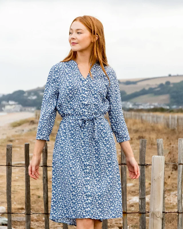 Rustic fall dresses-Merryn Blue Floral Shirt Dress