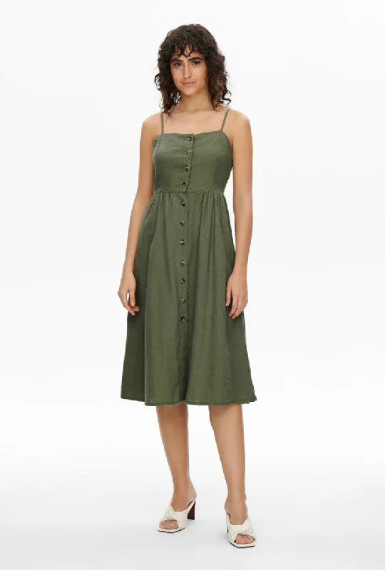 Flattering A-line dresses-JDY SAY STRAP MIDI LINEN DRESS