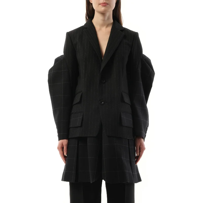 Jackets shelf style-Chalk Stripe x Windowpane Jacket in Black