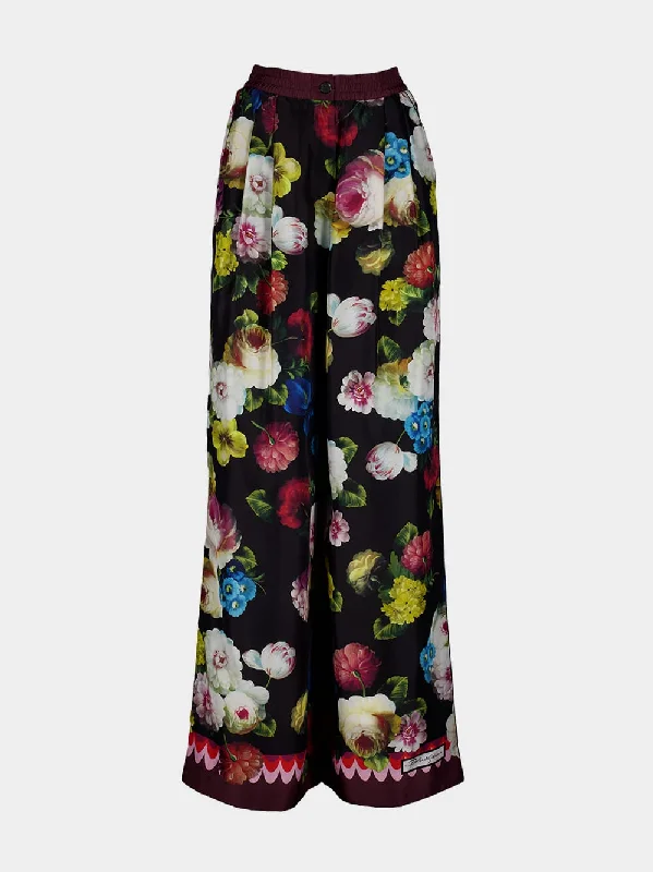 Women's clothing mid-range-Floral Silk Palazzo Trousers