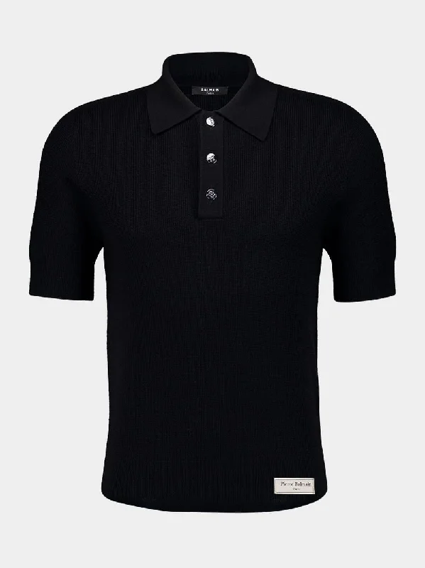 Women's clothing anniversary-Merino Wool Black Polo Shirt