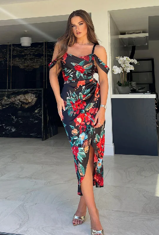 Contemporary modern dresses-GIRL IN MIND CAMILA FLORAL WRAP MIDI DRESS