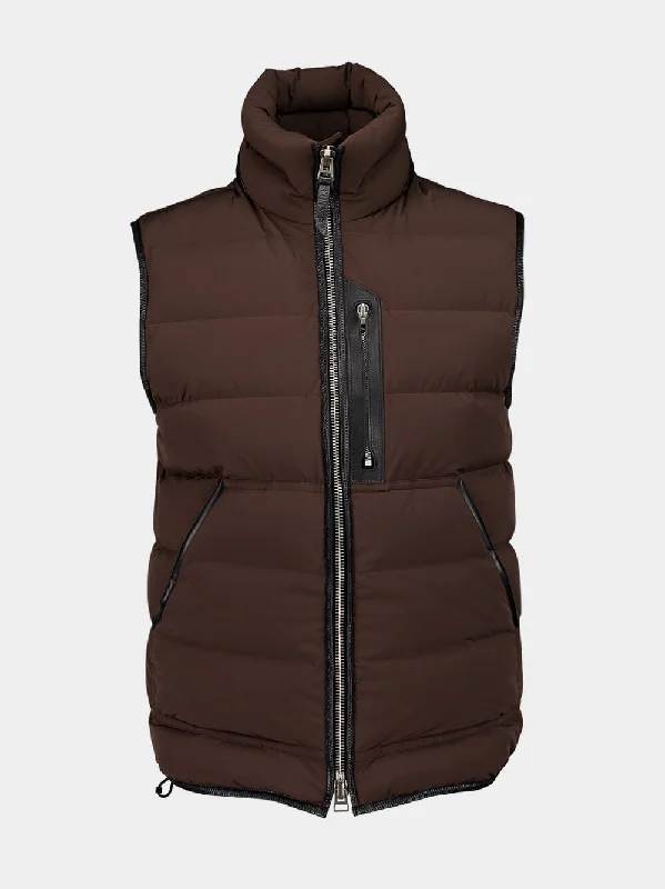 Women's clothing athletic fits-Chocolate Sleeveless Funnel Neck Gilet