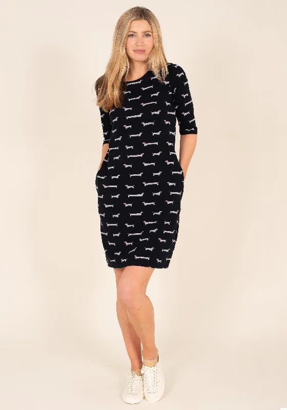 Round neck simple dresses-Sausage Dog 3/4 Sleeve Dress