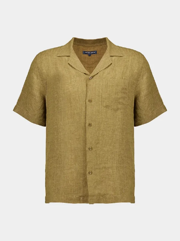 Women's clothing hot items-Angelo Khaki Brown Linen Shirt