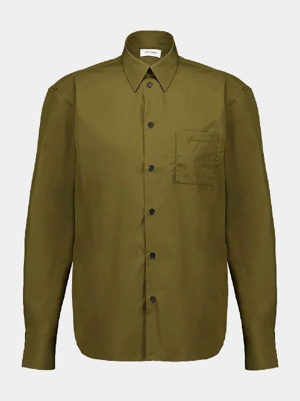 Women's clothing closet-Olive Green Cotton Shirt