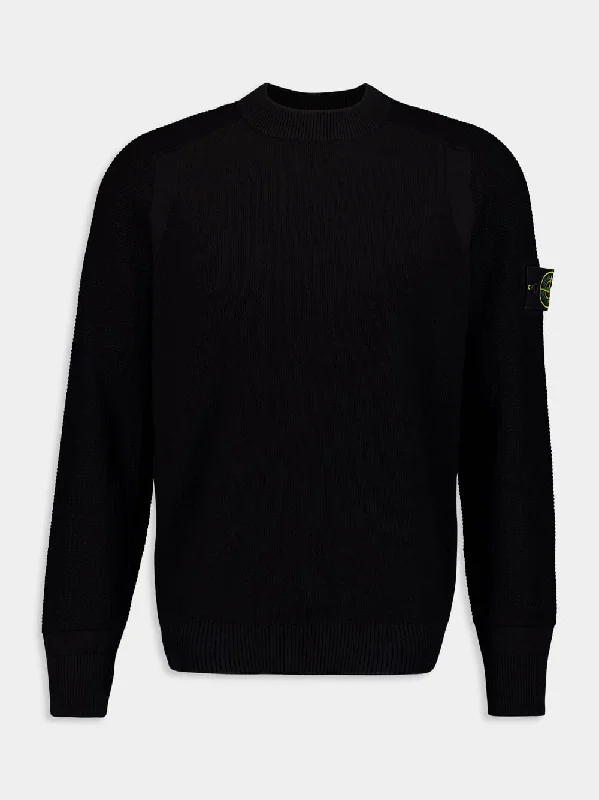 Women's clothing affordable range-Black Organic Cotton Crewneck Knit