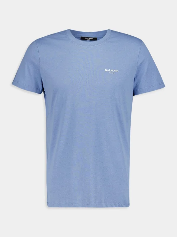 Women's clothing feedback-Contrasting Logo Cotton Blue T-Shirt