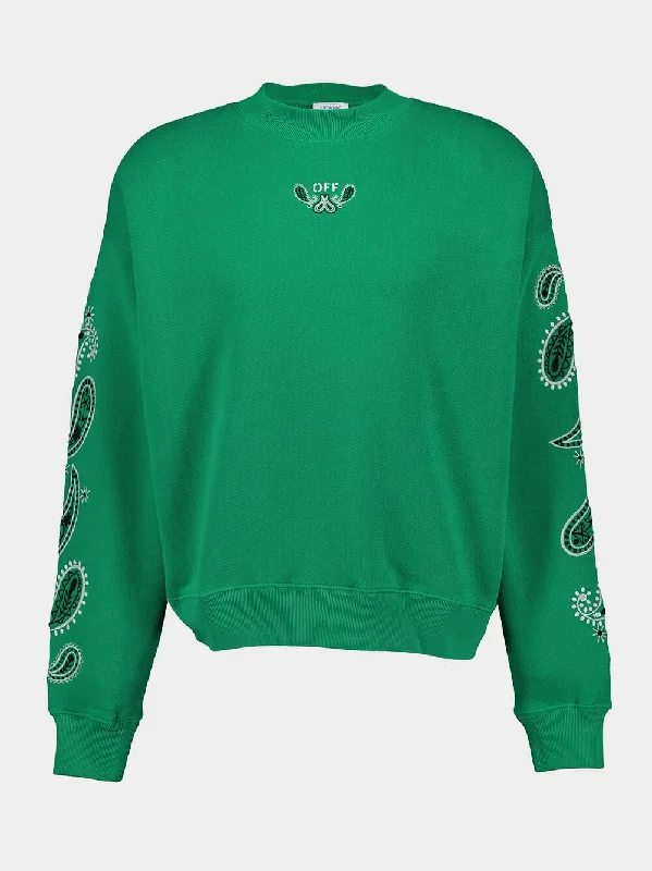 Women's clothing occasion-Green Bandana Crewneck