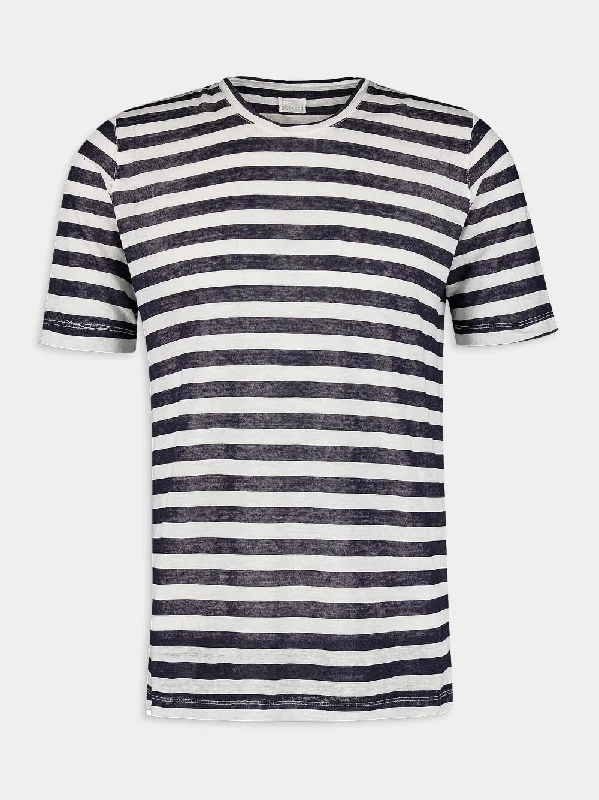 Women's clothing preppy looks-Nautical Stripe Linen T-Shirt