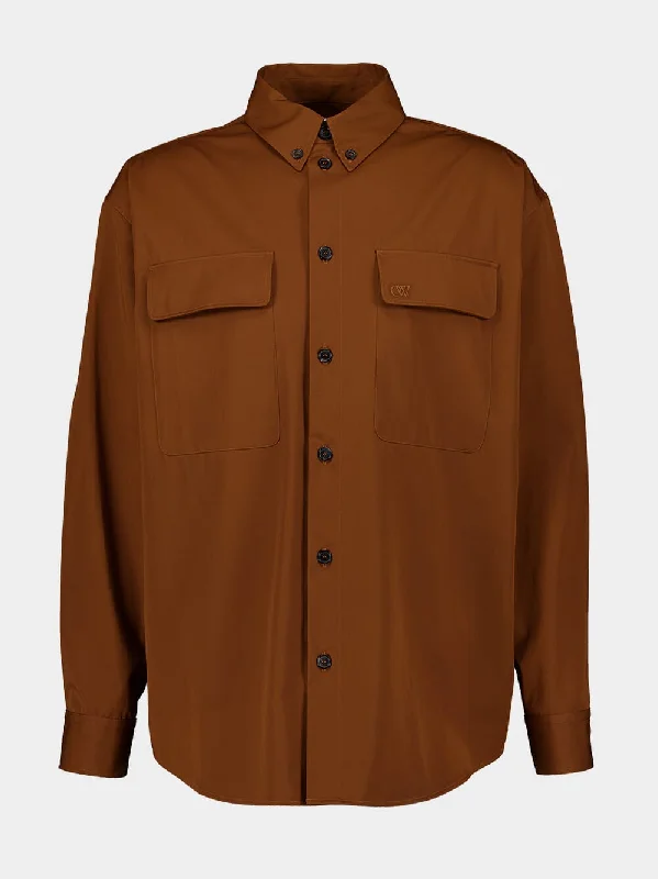 Women's clothing wardrobe-Tobacco Brown Embroidered Shirt