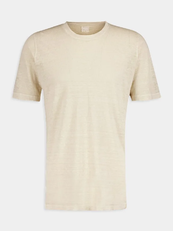 Women's clothing all-season-Cream Linen T-Shirt