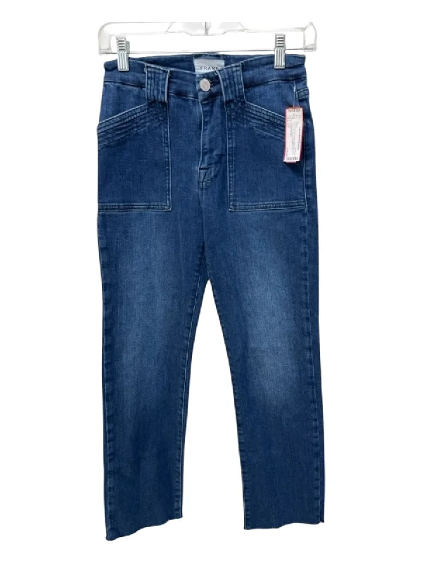 Bottoms with slippers-Frame Size 27 Medium Wash Cotton Denim Mid Rise Carpenter Pocket Straight Jeans