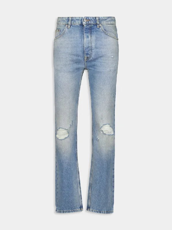 Women's clothing 90s vibes-Distressed Monogram Jeans