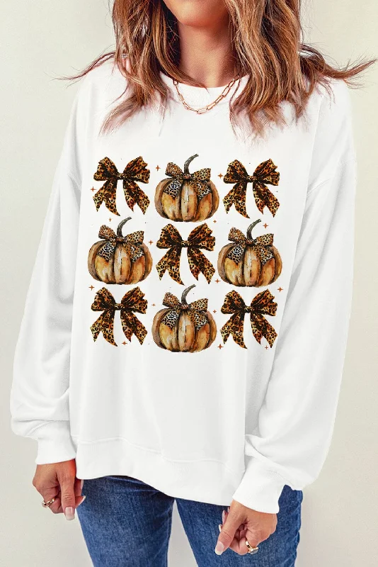 Dance hoodies & sweatshirts-Pumpkin & Bow Graphic Long Sleeve Sweatshirt