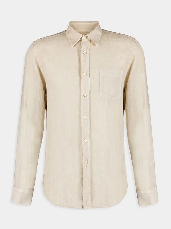 Women's clothing shipping deals-Classic Beige Linen Shirt