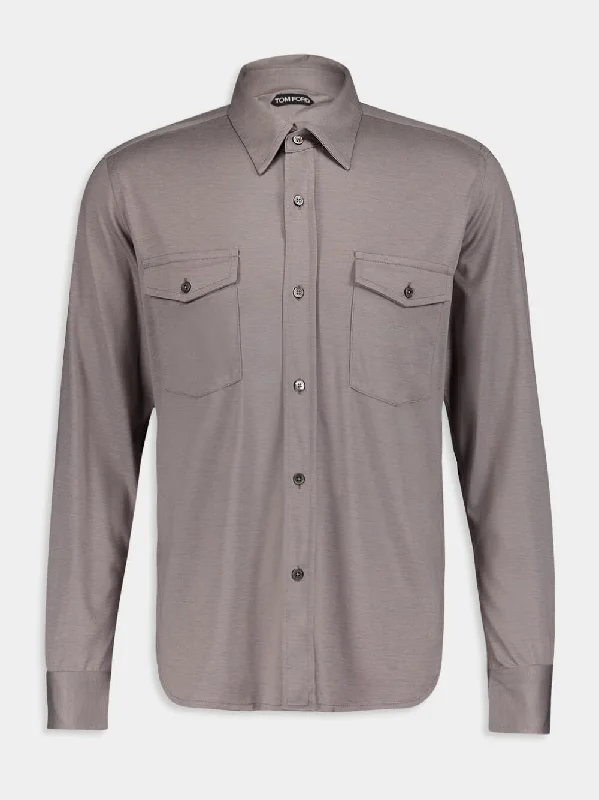 Women's clothing preview-Silk-Cotton Blend Grey Shirt