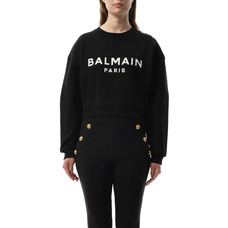 Skin-friendly hoodies & sweatshirts-3 Button Balmain Printed Sweatshirt in Black/White